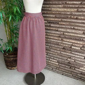 Vintage 70s Doubleknit Red and Blue Pattern Dirndl Gathered Maxi Skirt